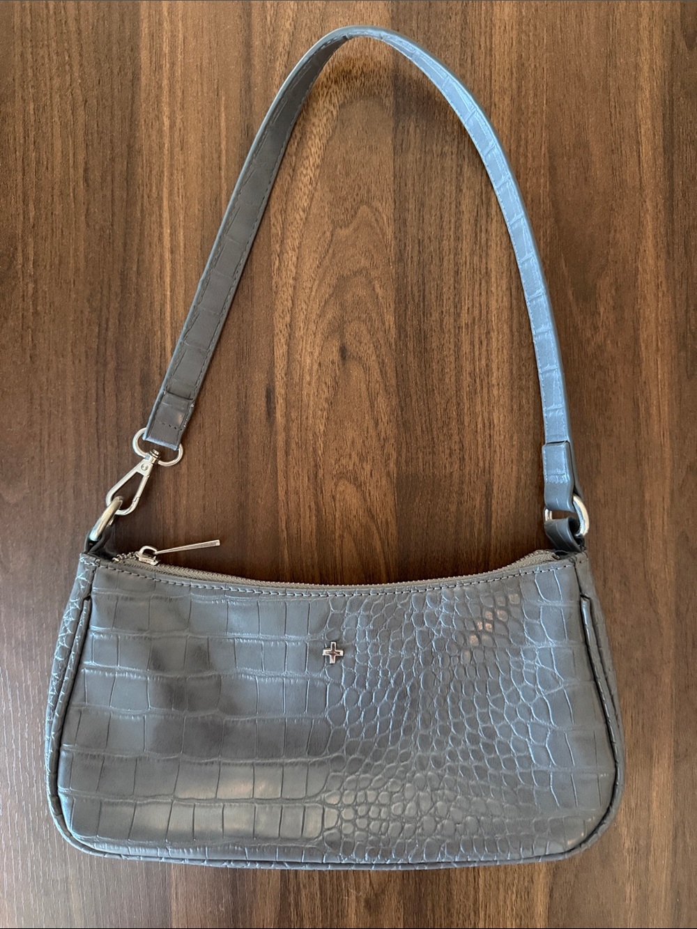 PETA + JAIN Gray Croc Embossed Shoulder Bag